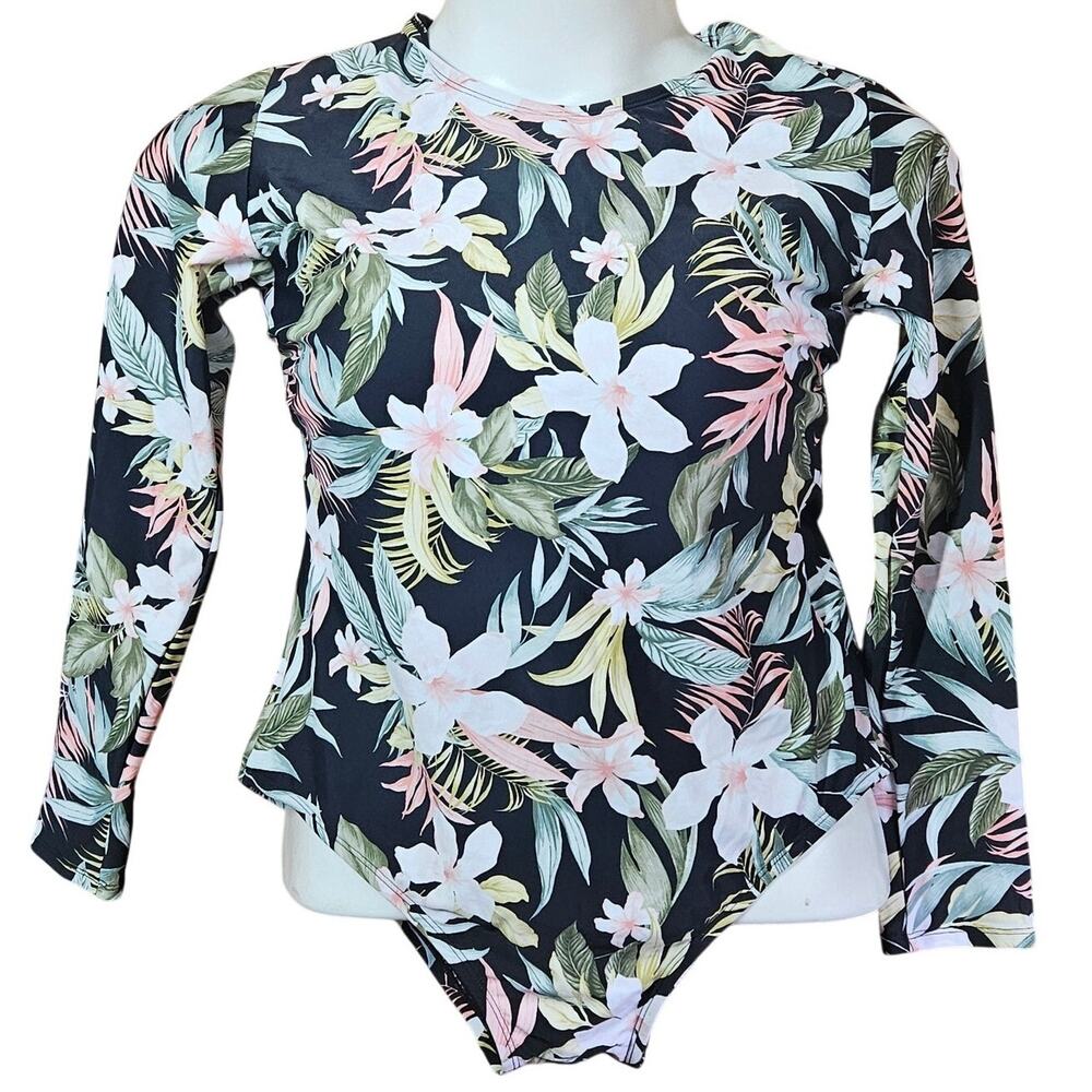 Black Tropical Floral Body Suite Size XL New with Tag